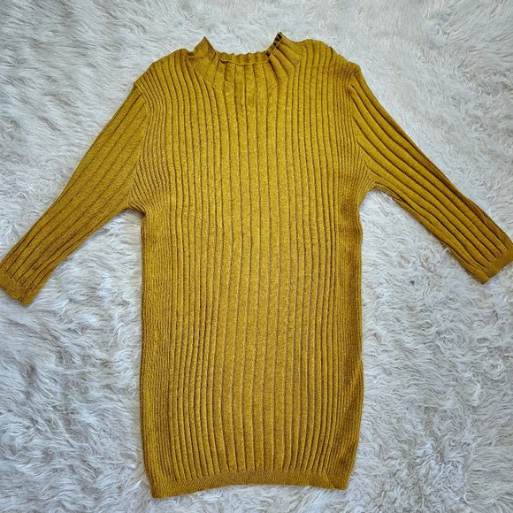 Atmosphere Women's Mustard Yellow Stretch Knitted 3/4 Sleeves Sweat Shirt - Picture 2 of 8